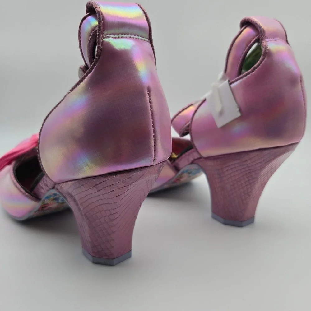Irregular Choice NEW Summer Breeze Pink Holographic Iridescent W/Bows Sz 39 US 8